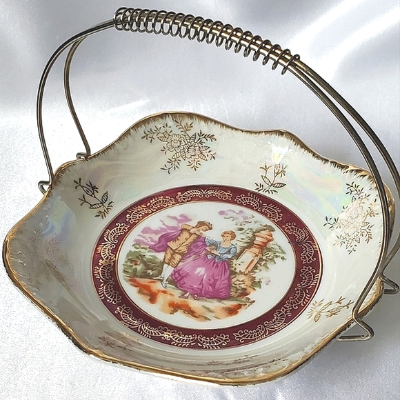 Vintage Lusterware Candy Dish w/ handle Iridescent Porcelain Made in Japan - Picture 2 of 10